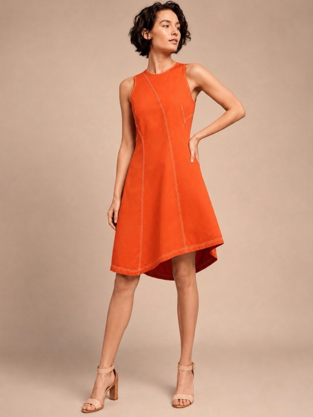 Maeve Anthropologie Bileu Orange Asymmetrical Sleeveless Dress Womens Size 4